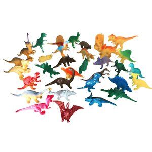 Miniature Dinosaur Figure Toys Lot Of 34 Plastic Rubber Figurine Multiple Colors